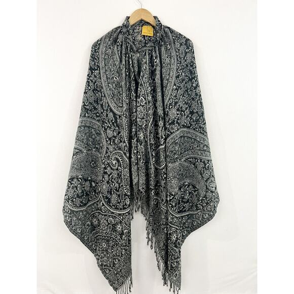 Anna Irion Sweaters - Anna Irion Wool Cashmere Capelet Woven Jacquard Shawl Floral Knit Cardigan Shawl